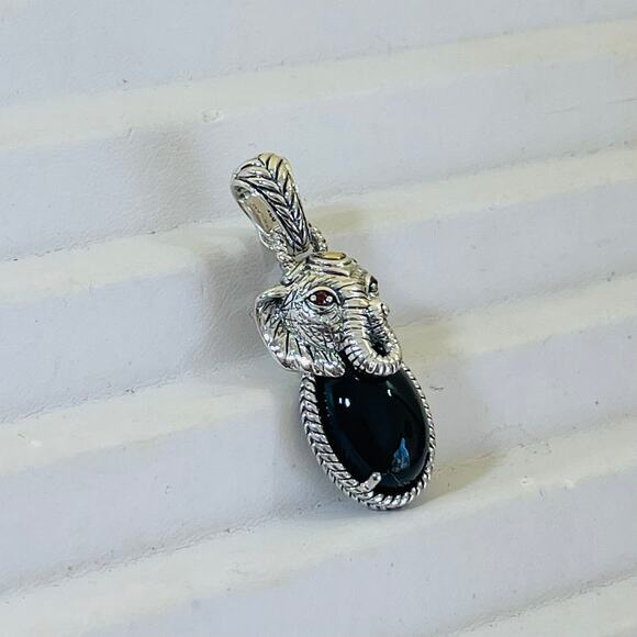 John Hardy Pendant Enhancer Jai Sterling 14K Gold Elephant Garnet Eyes - Picture 9 of 16